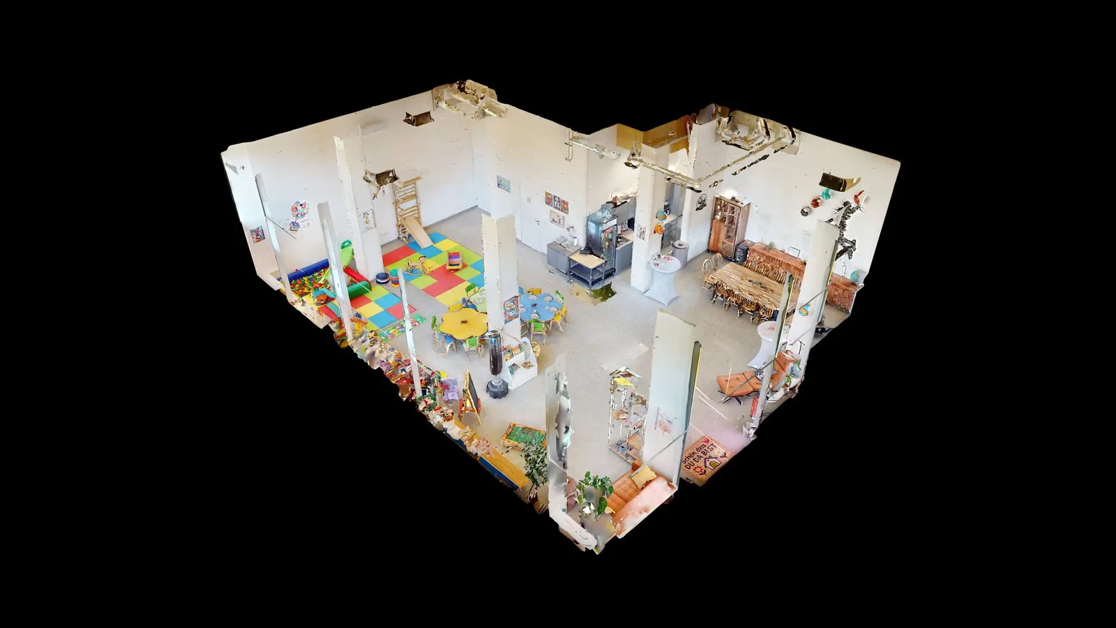 Kinderparty-Raum „Rhino“, 3D-Modell in der Puppenhaus-Ansicht